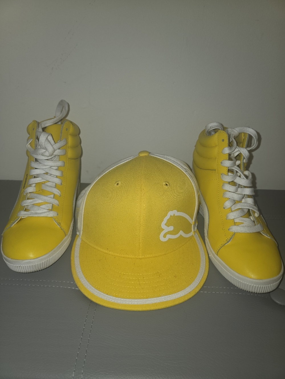 Puma Women Yellow High-Top Sneakers with Matching Yellow Cap